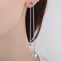 1 Pair IG Style Shiny Geometric Chain Inlay Copper Artificial Pearls Zircon Drop Earrings main image 5