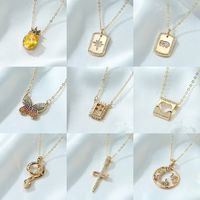 Copper Gold Plated Casual Classic Style Plating Inlay Cross Heart Shape Butterfly Zircon Pendant Necklace main image 1
