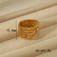 Lässig Klassischer Stil Einfarbig Edelstahl 304 18 Karat Vergoldet Zirkon Offener Ring In Masse main image 2