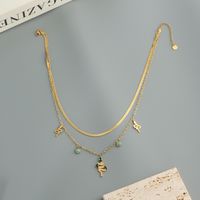 304 Stainless Steel 18K Gold Plated Hip-Hop Luxurious Plating Inlay Snake Turquoise Zircon Double Layer Necklaces main image 1
