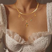 304 Stainless Steel 18K Gold Plated Hip-Hop Luxurious Plating Inlay Snake Turquoise Zircon Double Layer Necklaces main image 3