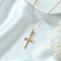 Copper Gold Plated Casual Classic Style Plating Inlay Cross Heart Shape Butterfly Zircon Pendant Necklace sku image 11