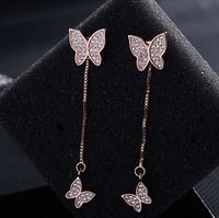 1 Pair Simple Style Shiny Butterfly Chain Inlay Copper Zircon Drop Earrings main image 3