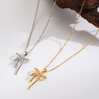 304 Stainless Steel Copper 18K Gold Plated Casual Simple Style Inlay Bow Knot Zircon Pendant Necklace main image 1
