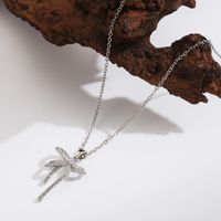 304 Stainless Steel Copper 18K Gold Plated Casual Simple Style Inlay Bow Knot Zircon Pendant Necklace main image 4