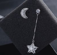 1 Pair IG Style Shiny Star Moon Asymmetrical Inlay Copper Zircon Drop Earrings Ear Studs sku image 1