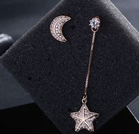 1 Pair IG Style Shiny Star Moon Asymmetrical Inlay Copper Zircon Drop Earrings Ear Studs main image 3