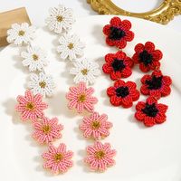 1 Pair Cute Vacation Flower Beaded Inlay Seed Bead Drop Earrings main image 3