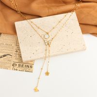 304 Stainless Steel 18K Gold Plated Sweet Streetwear Plating Inlay Flower Butterfly Shell Double Layer Necklaces main image 1