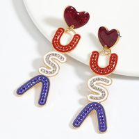 1 Pair Elegant Simple Style Classic Style Letter Inlay Alloy Rhinestones Seed Bead Drop Earrings sku image 3