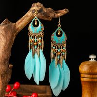 1 Pair Retro Feather Alloy Plating Women's Drop Earrings sku image 15