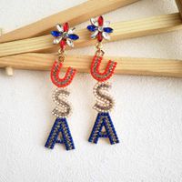 1 Pair Elegant Simple Style Classic Style Letter Inlay Alloy Rhinestones Seed Bead Drop Earrings sku image 1