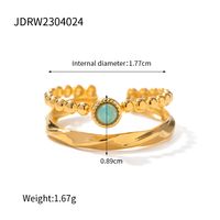 IG Style Lady Modern Style Geometric 304 Stainless Steel 18K Gold Plated Amazonite Open Rings In Bulk main image 2