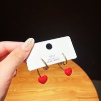 1 Pair Cute Simple Style Heart Shape Inlay Zinc Alloy Pearl Ear Studs main image 5