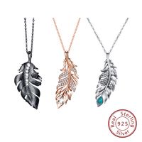 Sterling Silver Rhodium Plated Elegant Retro Simple Style Plating Inlay Feather Zircon Pendant Necklace main image 7