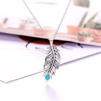 Sterling Silver Rhodium Plated Elegant Retro Simple Style Plating Inlay Feather Zircon Pendant Necklace main image 1