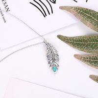 Sterling Silver Rhodium Plated Elegant Retro Simple Style Plating Inlay Feather Zircon Pendant Necklace main image 2