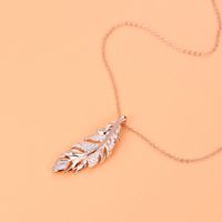 Sterling Silver Rhodium Plated Elegant Retro Simple Style Plating Inlay Feather Zircon Pendant Necklace main image 5