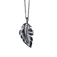 Sterling Silver Rhodium Plated Elegant Retro Simple Style Plating Inlay Feather Zircon Pendant Necklace sku image 3