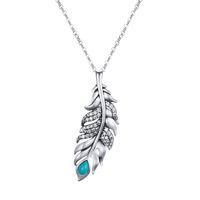 Sterling Silver Rhodium Plated Elegant Retro Simple Style Plating Inlay Feather Zircon Pendant Necklace sku image 2