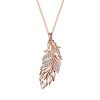 Sterling Silver Rhodium Plated Elegant Retro Simple Style Plating Inlay Feather Zircon Pendant Necklace sku image 1
