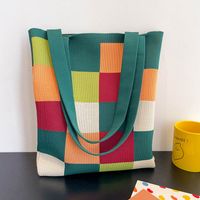 Women's Medium Knit Plaid Vintage Style Open Tote Bag sku image 3