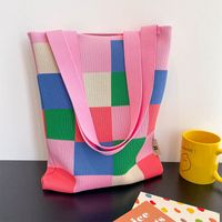 Women's Medium Knit Plaid Vintage Style Open Tote Bag main image 3