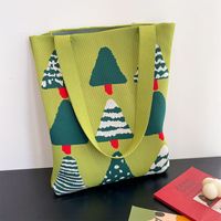 Women's Medium Knit Christmas Tree Vintage Style Bucket Open Handbag sku image 4