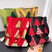 Women's Medium Knit Christmas Tree Vintage Style Bucket Open Handbag main image 6