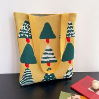 Women's Medium Knit Christmas Tree Vintage Style Bucket Open Handbag main image 3