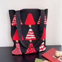 Women's Medium Knit Christmas Tree Vintage Style Bucket Open Handbag sku image 1