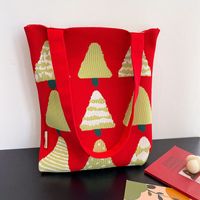 Women's Medium Knit Christmas Tree Vintage Style Bucket Open Handbag sku image 3