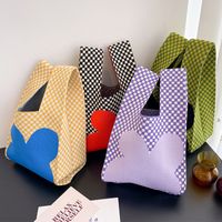 Women's Medium Knit Plaid Basic Classic Style Open Shopping Bags main image 1