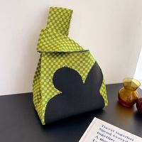 Women's Medium Knit Plaid Basic Classic Style Open Shopping Bags sku image 3