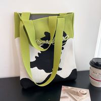 Women's Medium Knit Letter Dinosaur Basic Open Tote Bag main image 3