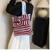 Women's Large Knit Stripe Vintage Style Classic Style Magnetic Buckle Shoulder Bag sku image 1