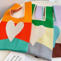 Women's Medium Knit Color Block Heart Shape Vintage Style Square Open Handbag main image 4