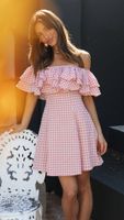 Women's Princess Dress Sexy Boat Neck Short Sleeve Plaid Solid Color Above Knee Holiday Daily main image 3
