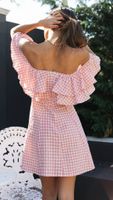 Women's Princess Dress Sexy Boat Neck Short Sleeve Plaid Solid Color Above Knee Holiday Daily main image 4