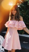 Women's Princess Dress Sexy Boat Neck Short Sleeve Plaid Solid Color Above Knee Holiday Daily main image 5