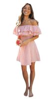 Women's Princess Dress Sexy Boat Neck Short Sleeve Plaid Solid Color Above Knee Holiday Daily main image 2