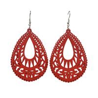 1 Pair Casual Ethnic Style Water Droplets Stoving Varnish Hollow Out Wood Drop Earrings main image 3