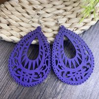 1 Pair Casual Ethnic Style Water Droplets Stoving Varnish Hollow Out Wood Drop Earrings main image 4
