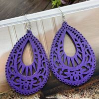 1 Pair Casual Ethnic Style Water Droplets Stoving Varnish Hollow Out Wood Drop Earrings sku image 3