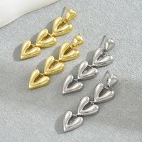 1 Pair Simple Style Solid Color Heart Shape Copper 18K Gold Plated Drop Earrings main image 1