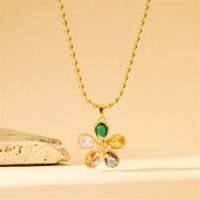 201 Stainless Steel Brass 18K Gold Plated Sweet Simple Style Classic Style Plating Inlay Heart Shape Flower Butterfly Zircon Pendant Necklace main image 5