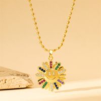 201 Stainless Steel Brass 18K Gold Plated Sweet Simple Style Classic Style Plating Inlay Heart Shape Flower Butterfly Zircon Pendant Necklace main image 7