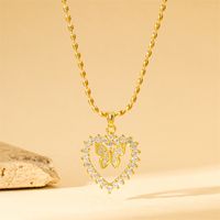 201 Stainless Steel Brass 18K Gold Plated Sweet Simple Style Classic Style Plating Inlay Heart Shape Flower Butterfly Zircon Pendant Necklace main image 9