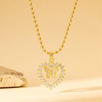 201 Stainless Steel Brass 18K Gold Plated Sweet Simple Style Classic Style Plating Inlay Heart Shape Flower Butterfly Zircon Pendant Necklace sku image 13