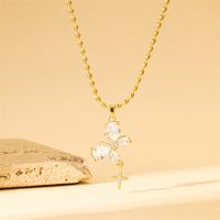 201 Stainless Steel Brass 18K Gold Plated Sweet Simple Style Classic Style Plating Inlay Heart Shape Flower Butterfly Zircon Pendant Necklace sku image 14
